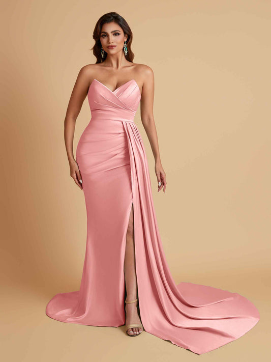 Sexy Soft Satin Mermaid V-neck Floor-Length Mermaid Bridesmaid Dresses
