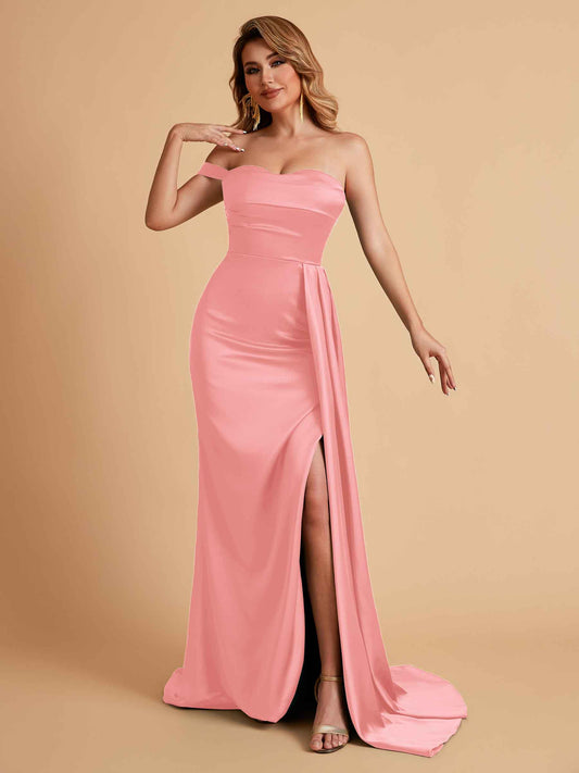 Sexy One-Shoulder Sweetheart With Train With High Split Floor-Length Bridesmaid Dresses
