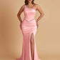 Sexy Soft Satin Mermaid One Shoulder Side Slit Beading Floor-Length Bridesmaid Dresses Online