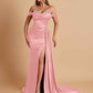 Gorgeous Soft Satin V-neck Off-the-Shoulder Side-Slit Mermaid Bridesmaid Dresses