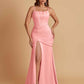 Sexy Soft Satin Mermaid Spaghetti Straps Side Slit Floor-Length Bridesmaid Dresses