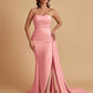 Simple Soft Satin Mermaid Strapless Floor-Length Mermaid Bridesmaid Dresses