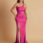 Gorgeous One Shoulder Soft Satin Side Slit Floor-Length Mermaid Bridesmaid Dresses