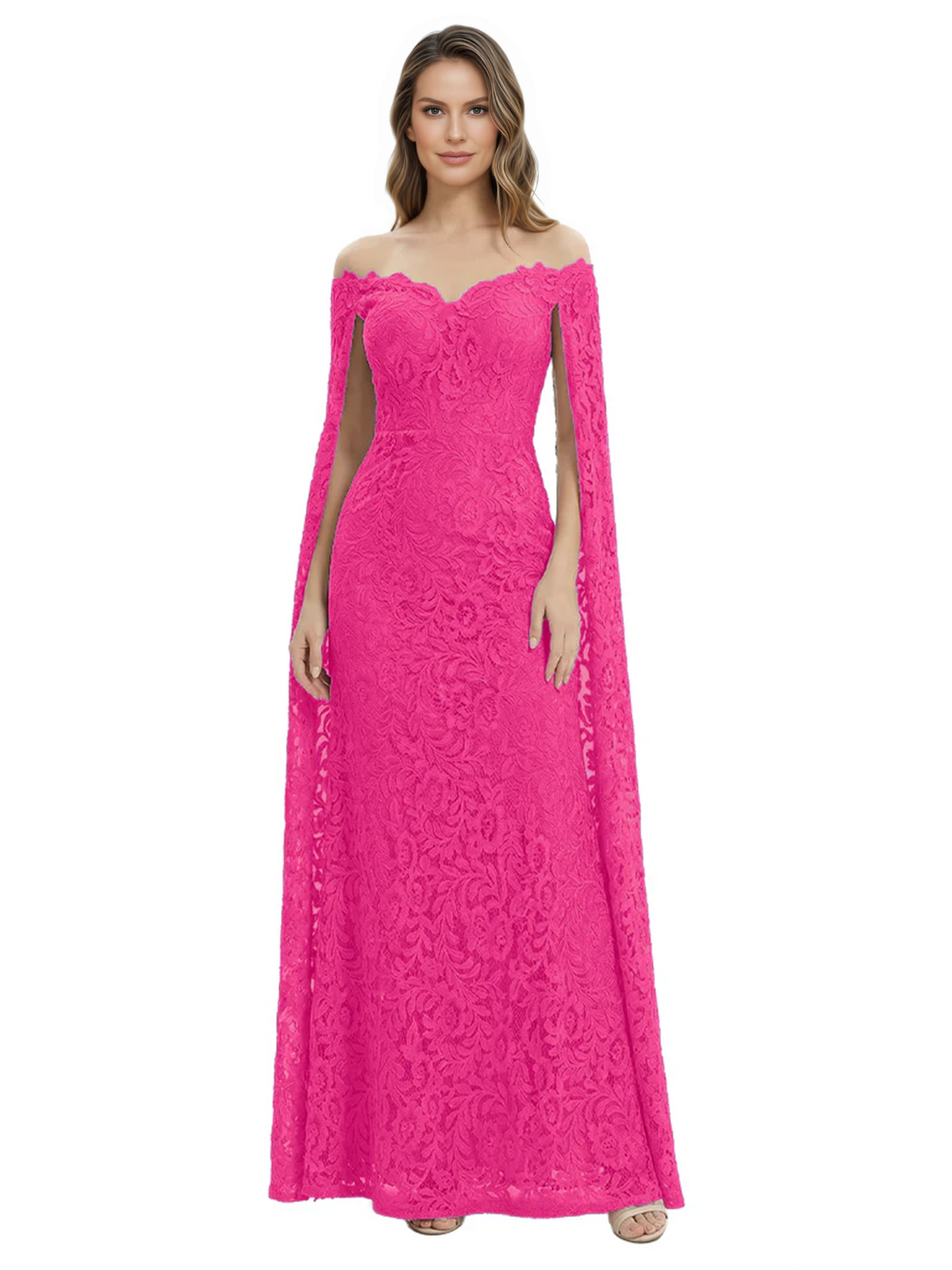 Elegant Mother of the Groom Gown Floral Lace Embroidered Formal Dress with Cape