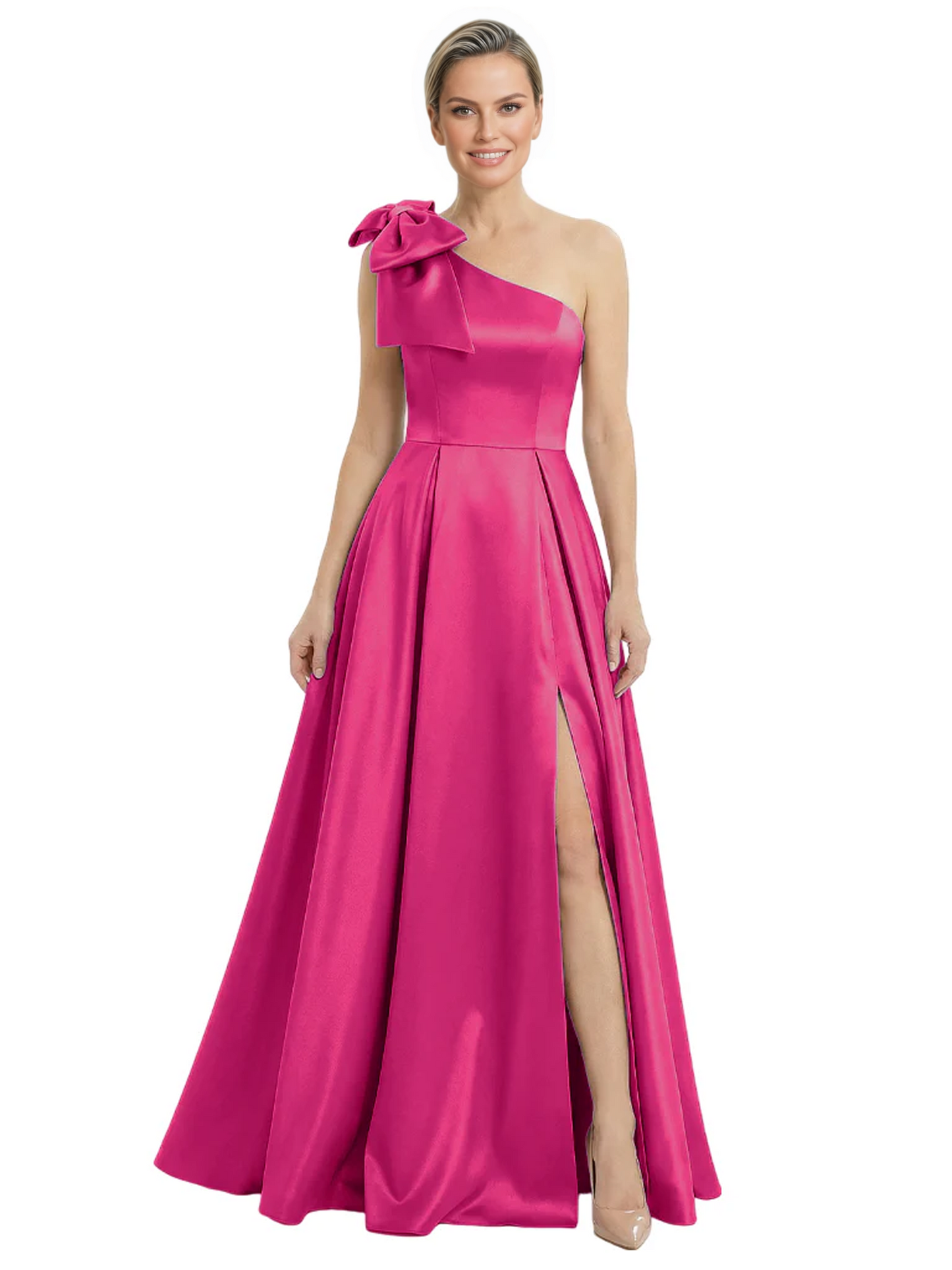 Luxury Bow Black Formal Dress One-Shoulder A-Line Gowns with Sexy Side Slit 2026