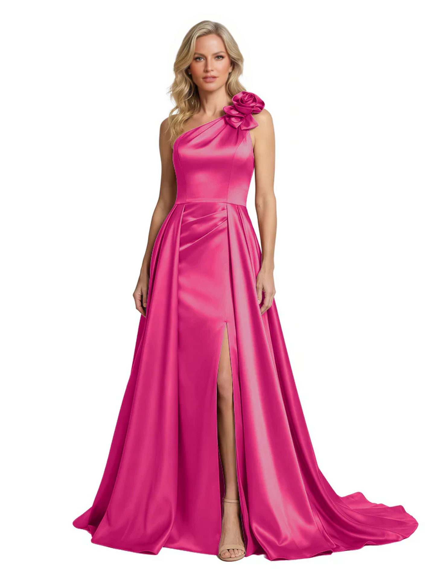 One Shoulder Sleeveless Mother of the Brides Dresses Floor Length Slit With Train