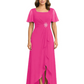 Formal High-Low Mother of the Bride Gown Sleeved Chiffon Maxi Dress Ruched Waist