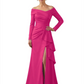 Elegant Mother of the Groom Dress Cascading Ruffle Satin Gown with High Slit Long Sleeves