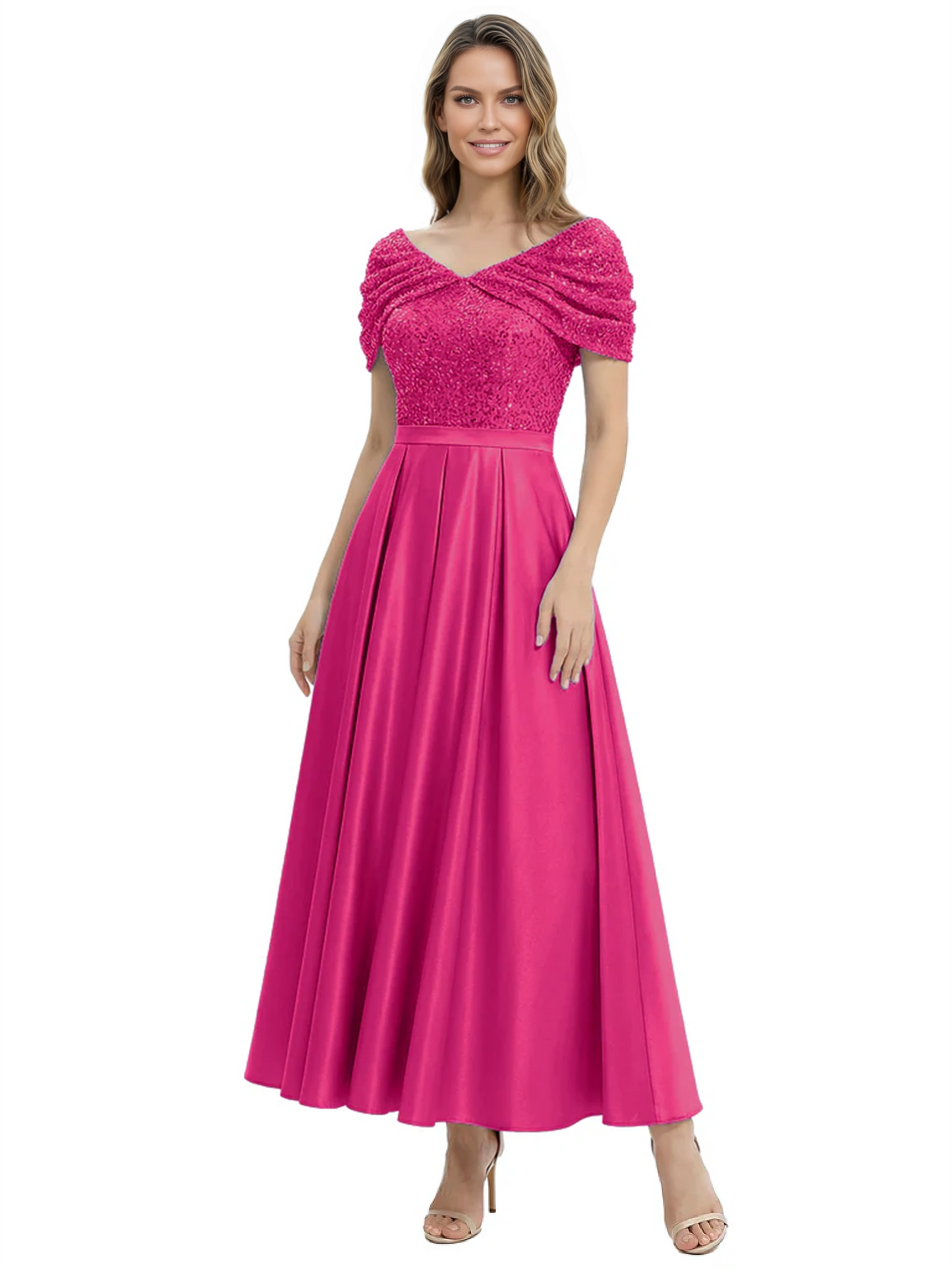 Luxury Formal Dress Sparkling Sequin Top Mother of Bride Dress Silk Satin A-Line Gowns