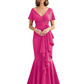 Satin Mother of the Bride Dress with Cascading Ruffles and Mermaid Tail V-Neck
