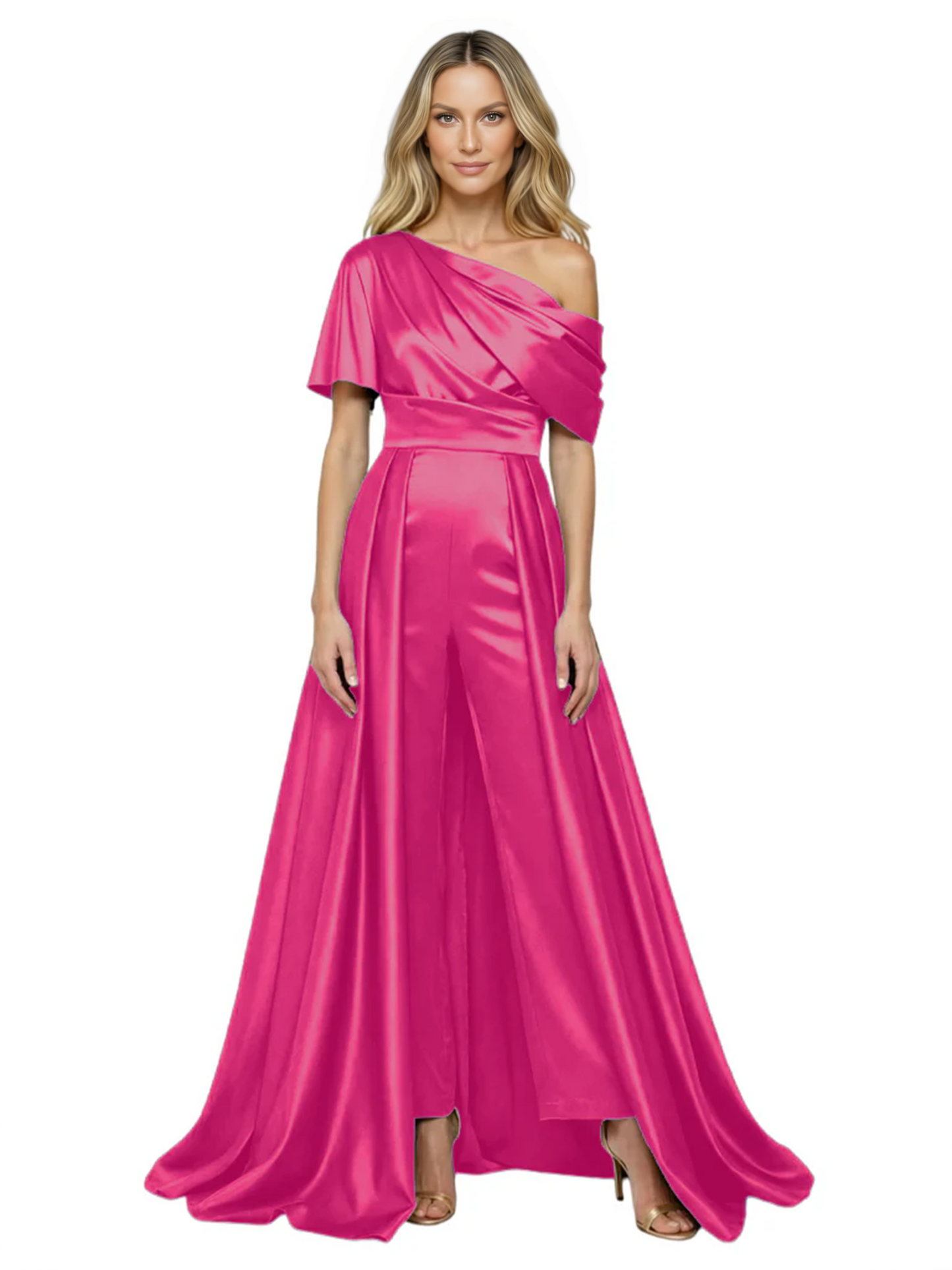 One Shoulder Mother of Bride jumpsuits Formal Gowns Floor Length Detachable Train