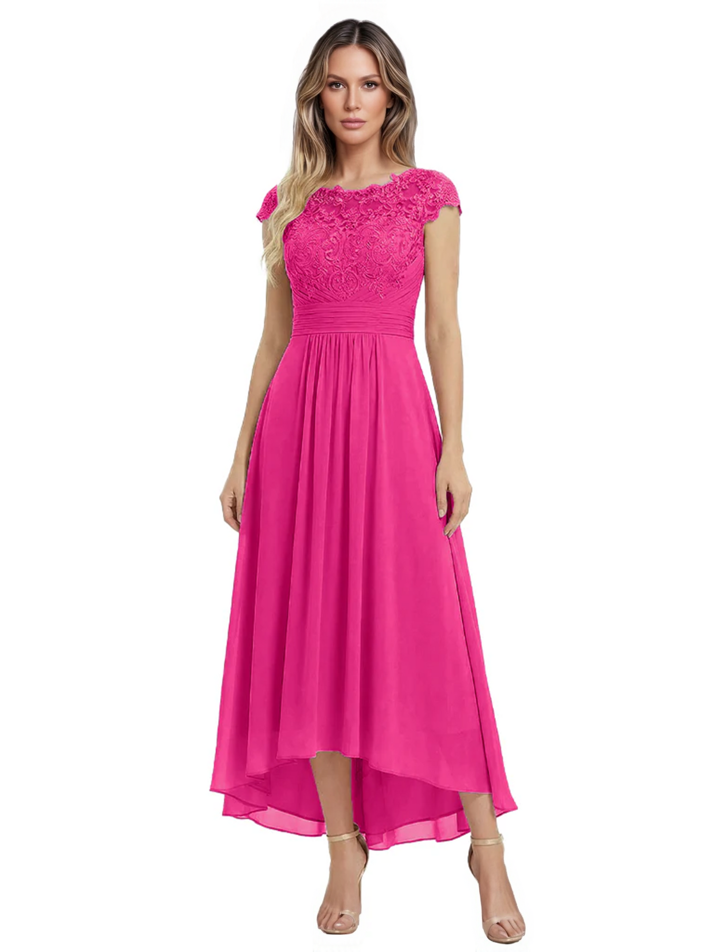 Elegant Evening Gown Trending 2026 Styles with Cap Sleeves High-Low Skirt