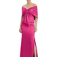 Formal Floor-Length Mother of the Bride Gown Satin Maxi Dress with Bow Neckline