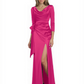 Elegant Evening Gowns Slit Trending Styles Satin Slit Formal Dress Cowl Neckline Gown Tie