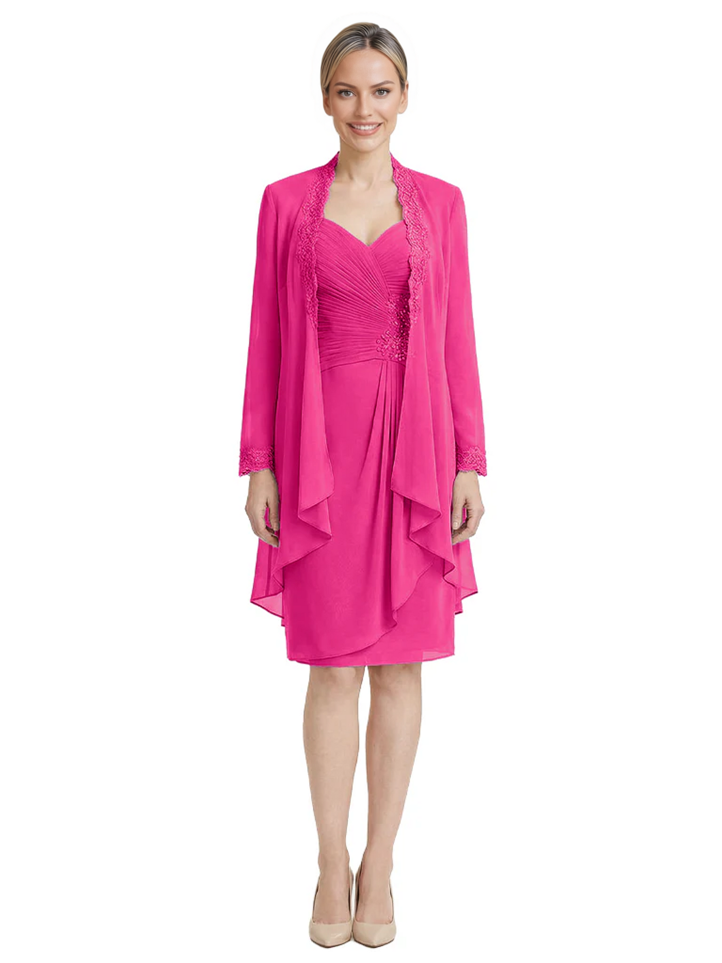 2PCS Knee Length Chiffon Mother of the Brides Dresses Short V-Neck