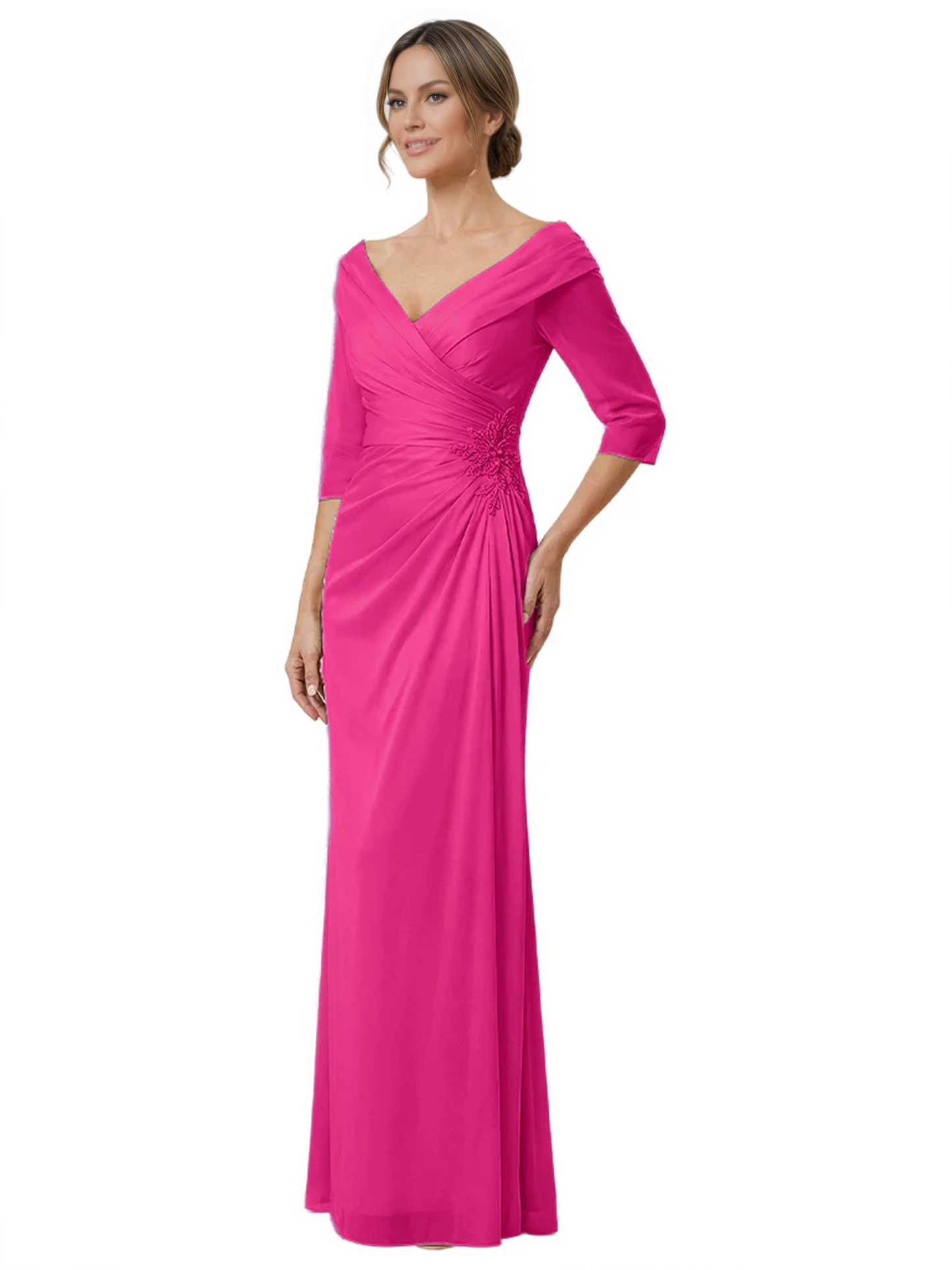 Elegant 3/4 Sleeve Mother of the Brides Dresses Mom Outfits Wedding Satin