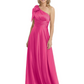 One-Shoulder Mother of the Bride Dress Satin Gown with Bow Ruched Empire Waist
