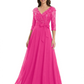 Chiffon Mother of the Bride Dress with Sequin V-Neck and Elegant Bow Sash