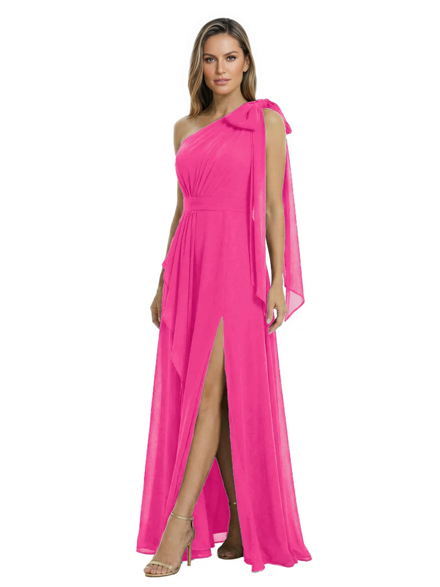 One-Shoulder Mother of the Bride Dress Chiffon Gown with Long Sash Detail