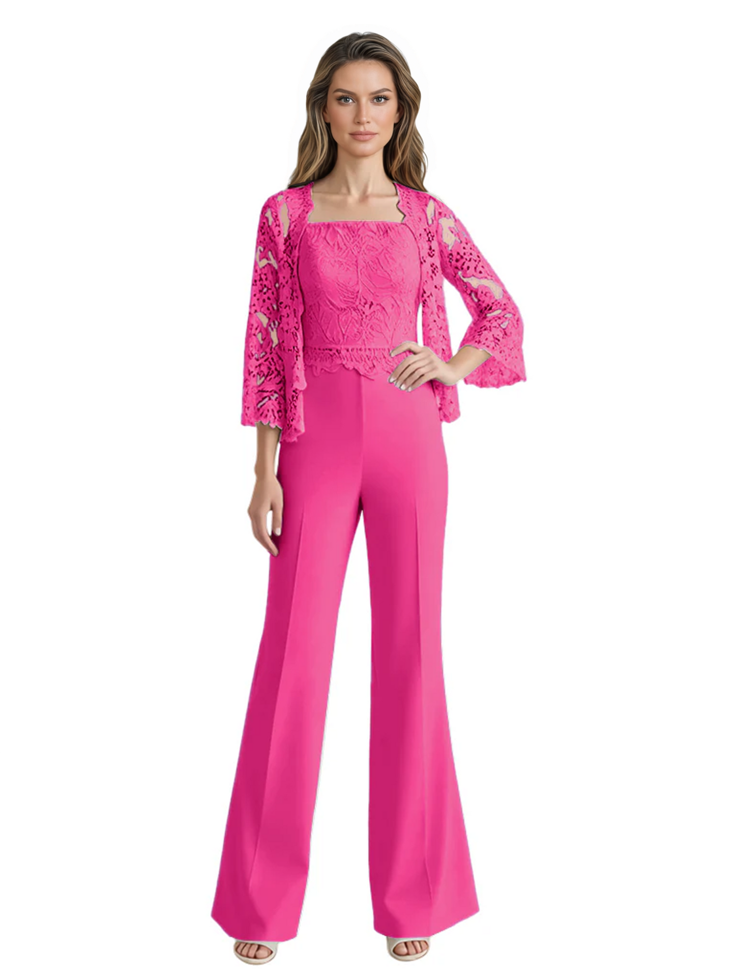 Mother of the Bride Jumpsuit with Lace Jacket 3/4 Sleeve Formal Pant Suit