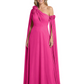 One Shoulder Mother of the Bride Dress Asymmetrical Cape Sleeve Gown with Floral