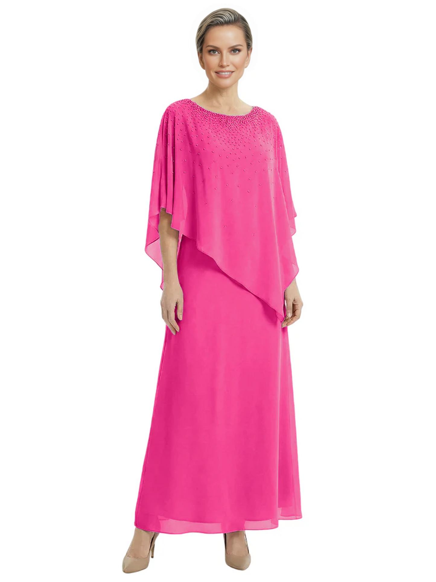 Elegant Mother of Bride Dresses Evening Gowns Trending 2026 Styles with Asymmetric Cape