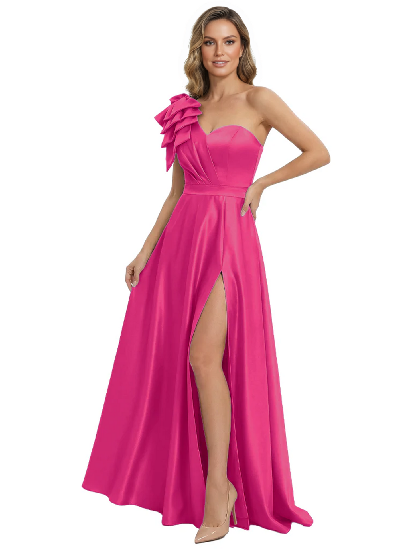Elegant Mother of the Groom Dress A-Line Satin Formal Gown with High Slit Ruched Bodice