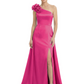 One Shoulder Mother of the Bride Dress with 3D Floral Detail Formal Dress A-Line Gowns with Slit