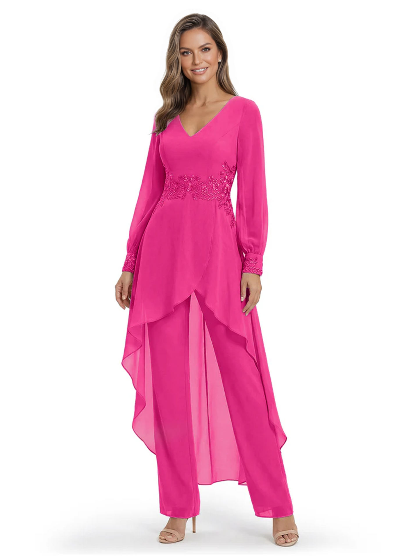 Luxury Black Formal Trousers Set High-Low Chiffon Top with Sparkling Beaded Detail