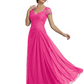Long A-line Chiffon Short Sleeves Mother of the Brides Dresses Lace Wedding