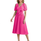 Wedding Formal Dress V-Neck Pleated Chiffon Gown with 3D Flower Accent Knee Length