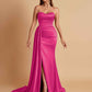 Elegant Soft Satin Sweetheart Strapless Side-Slit Mermaid Bridesmaid Dresses