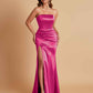 Elegant Soft Satin Strapless Split Side Mermaid Bridesmaid Dresses