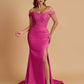 Elegant Soft Satin Mermaid Off Shoulder Side Slit Floor-Length Mermaid Bridesmaid Dresses