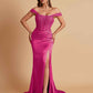 Sexy Soft Satin V-neck Off-the-shoulder Strapless Side-Slit Mermaid Bridesmaid Dresses