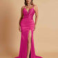 Sexy Soft Satin V-neck Spaghetti Strap Side-Slit Mermaid Bridesmaid Dresses
