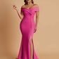 Elegant Soft Satin Mermaid Off Shoulder Side Slit Floor-Length Bridesmaid Dresses