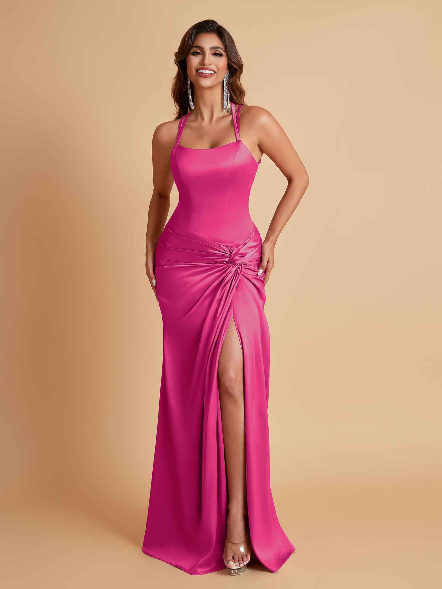Gorgeous Square Criss Cross Soft Satin Side Slit Floor-Length Mermaid Bridesmaid Dresses