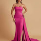 Simple Soft Satin Mermaid Strapless Floor-Length Mermaid Bridesmaid Dresses