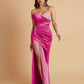 Sexy Soft Satin Mermaid One Shoulder Side Slit Floor-Length Mermaid Bridesmaid Dresses