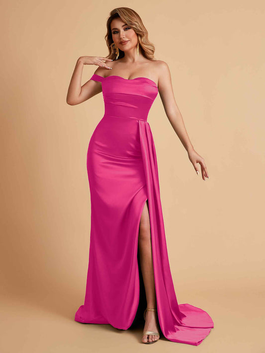 Sexy One-Shoulder Sweetheart With Train With High Split Floor-Length Bridesmaid Dresses