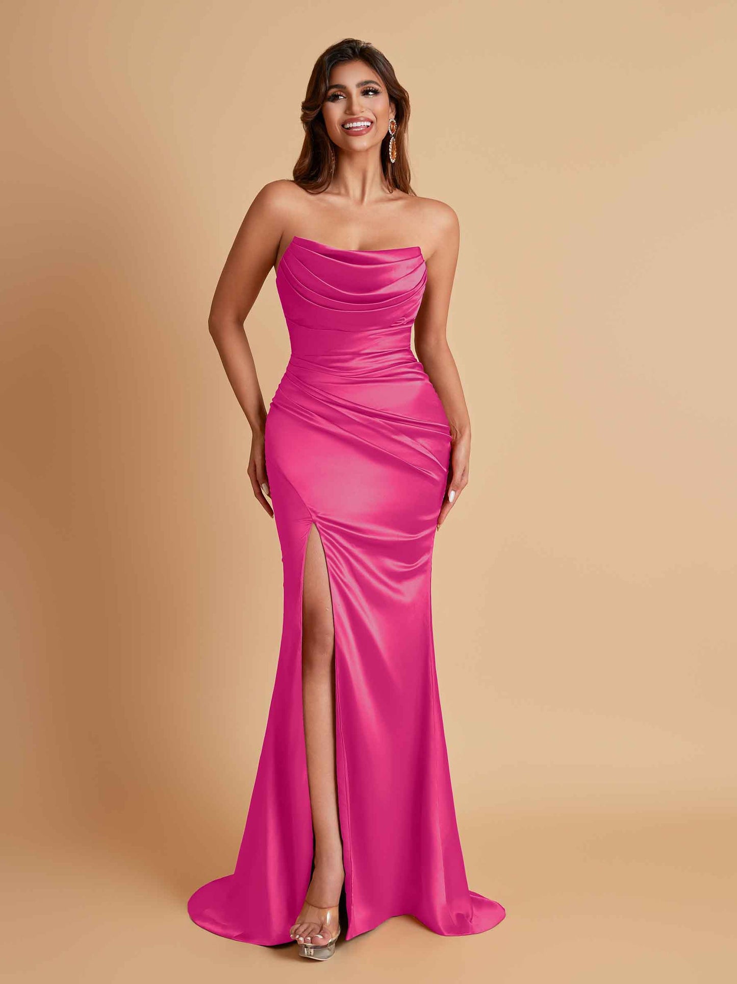 Sexy Soft Satin Mermaid Side Slit Floor-Length Mermaid Bridesmaid Dresses