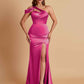 Elegant Soft Satin Sweetheart One Shoulder Side-Slit Mermaid Bridesmaid Dresses