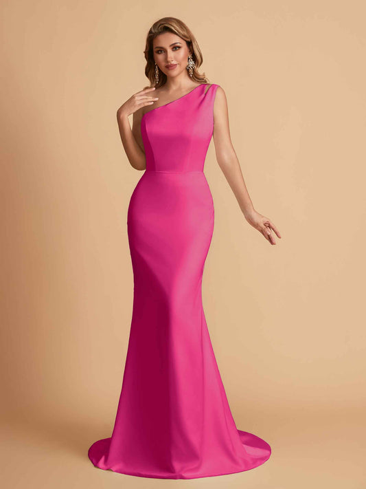 Elegant Satin One Shoulder Mermaid Side Slit Floor Length Bridesmaid Dresses