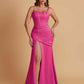 Sexy Soft Satin Mermaid Spaghetti Straps Side Slit Floor-Length Bridesmaid Dresses