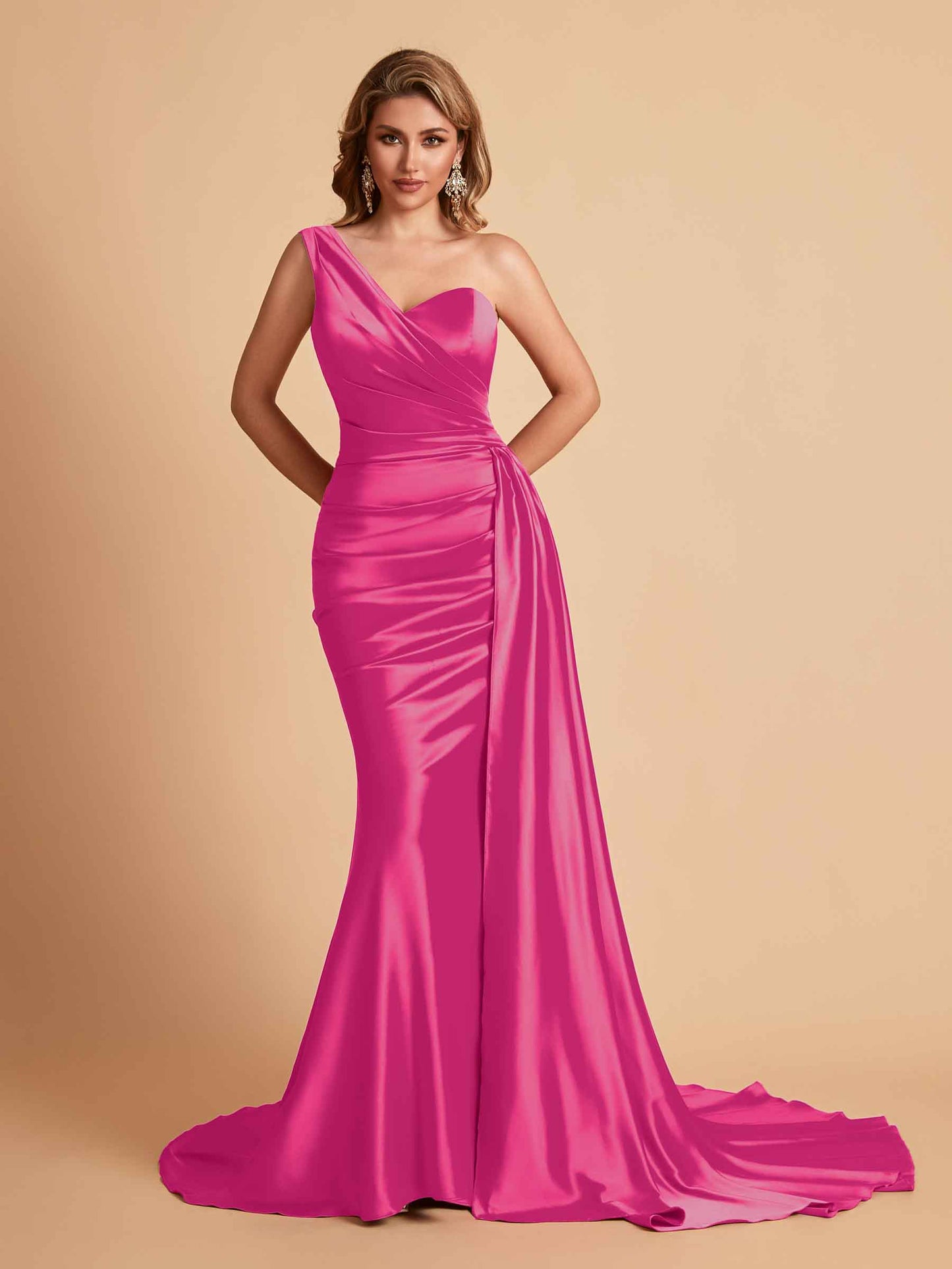 Sexy Satin Mermaid One Shoulder Maxi Long Bridesmaid Dresses Online