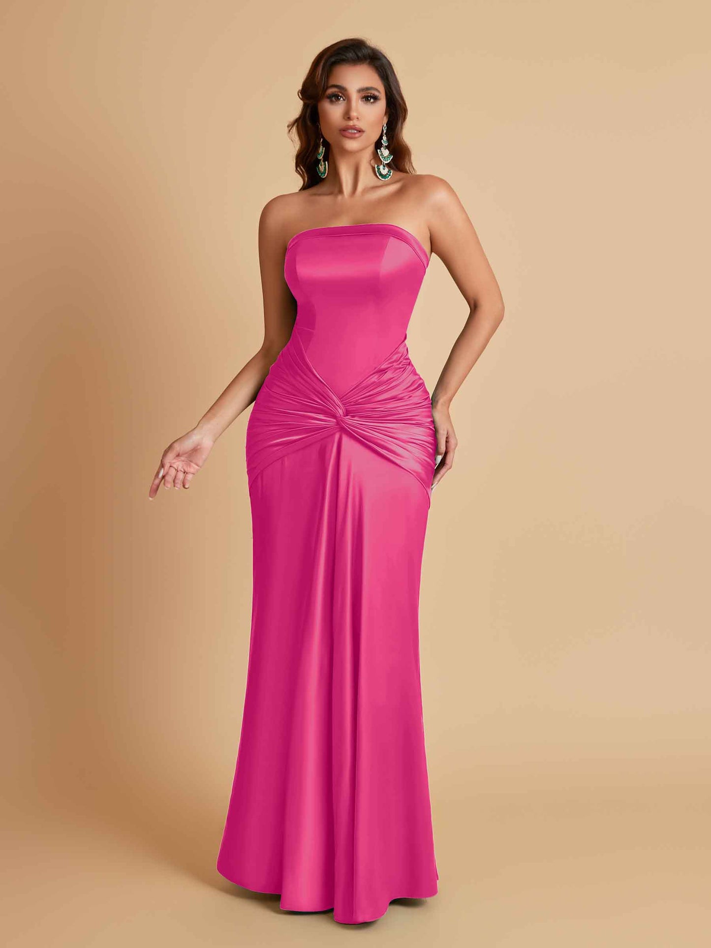 Sexy Soft Satin Mermaid Strapless Floor-Length Mermaid Bridesmaid Dresses
