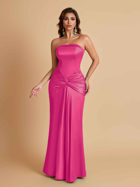 Sexy Soft Satin Mermaid Strapless Floor-Length Mermaid Bridesmaid Dresses