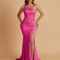 Sexy Soft Satin Mermaid One Shoulder Side Slit Beading Floor-Length Bridesmaid Dresses Online