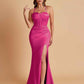 Sexy Soft Satin Mermaid Spaghetti Straps Side Slit Floor-Length Bridesmaid Dresses